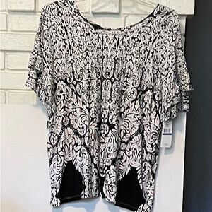 Fever Black and White Ornate Women's Blouse